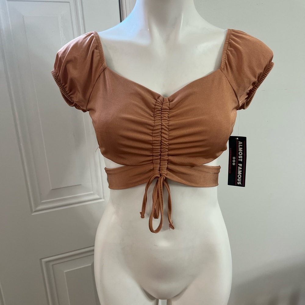 Almost Famous Brown Ruched Crop Top